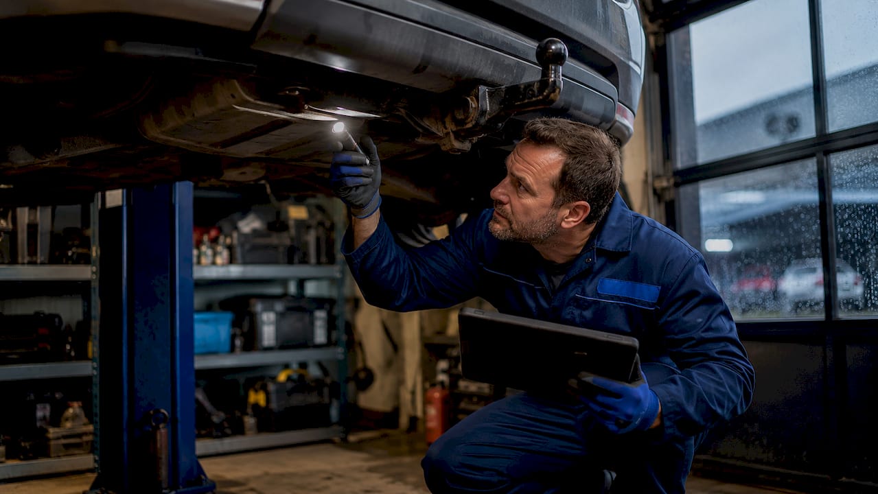 Technician diagnosing Haldex coupling noise on SUV
