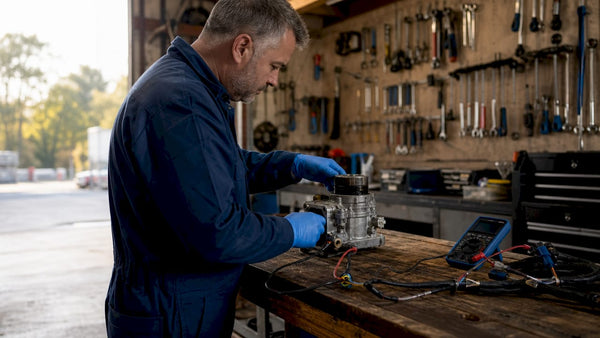 Technician inspecting Haldex coupling in garage