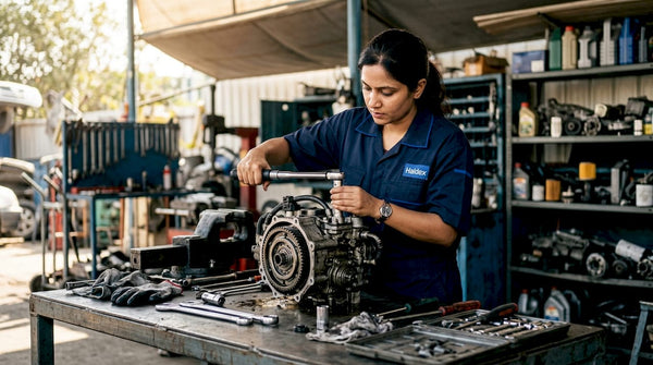 Engineer inspecting Haldex hydraulic clutch system