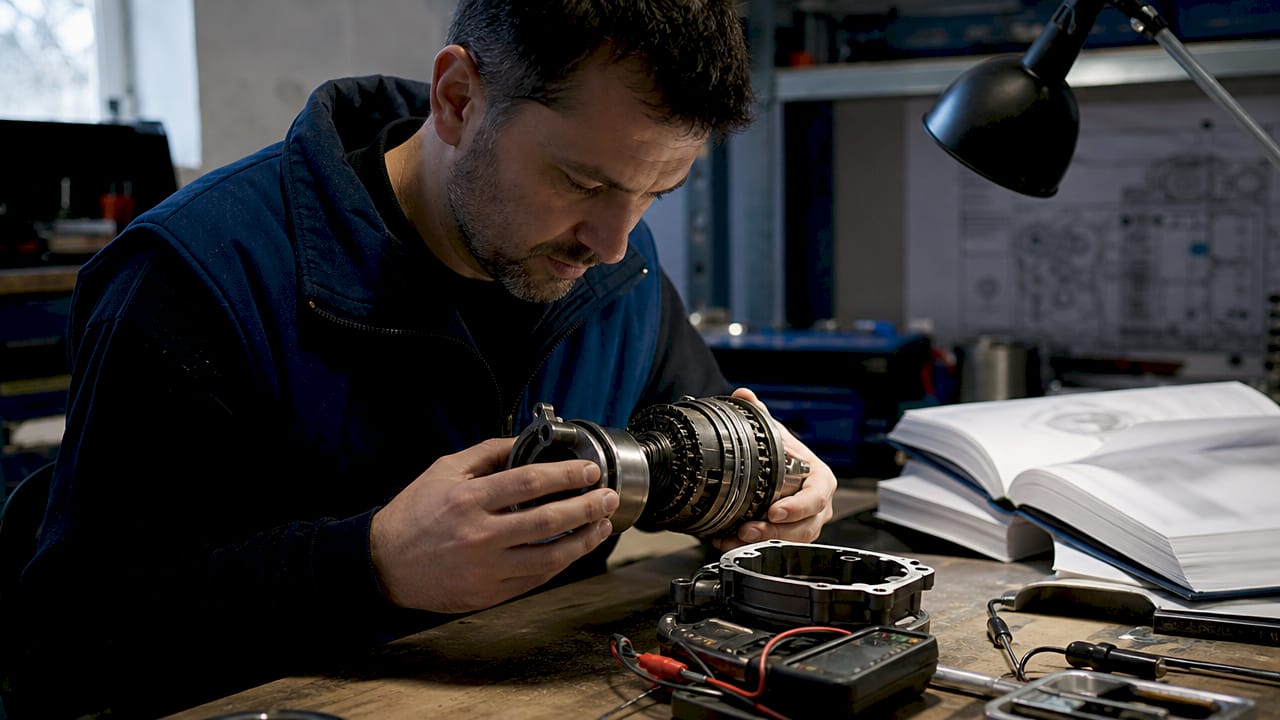 Engineer inspecting Haldex coupling unit