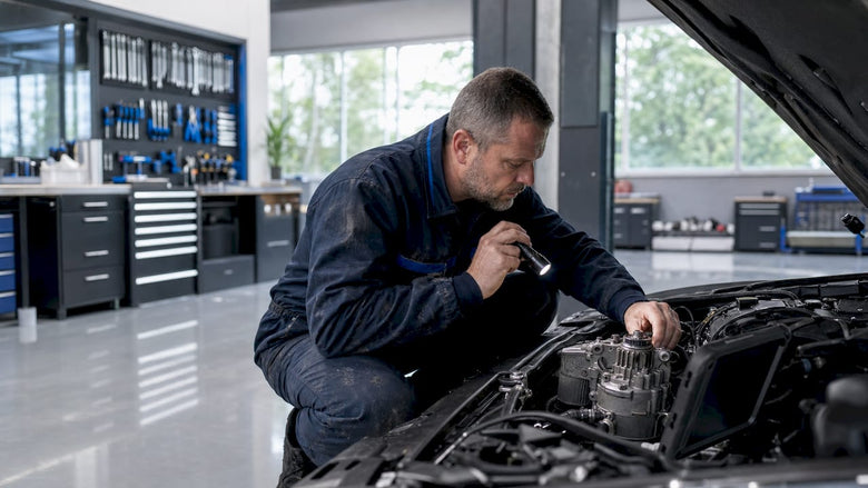 Technician inspecting Haldex coupling under car hood