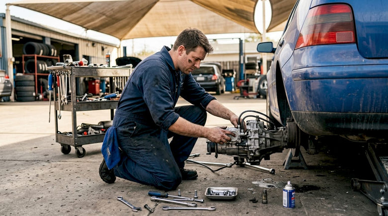Mechanic fitting Haldex AWD pump on VW Golf