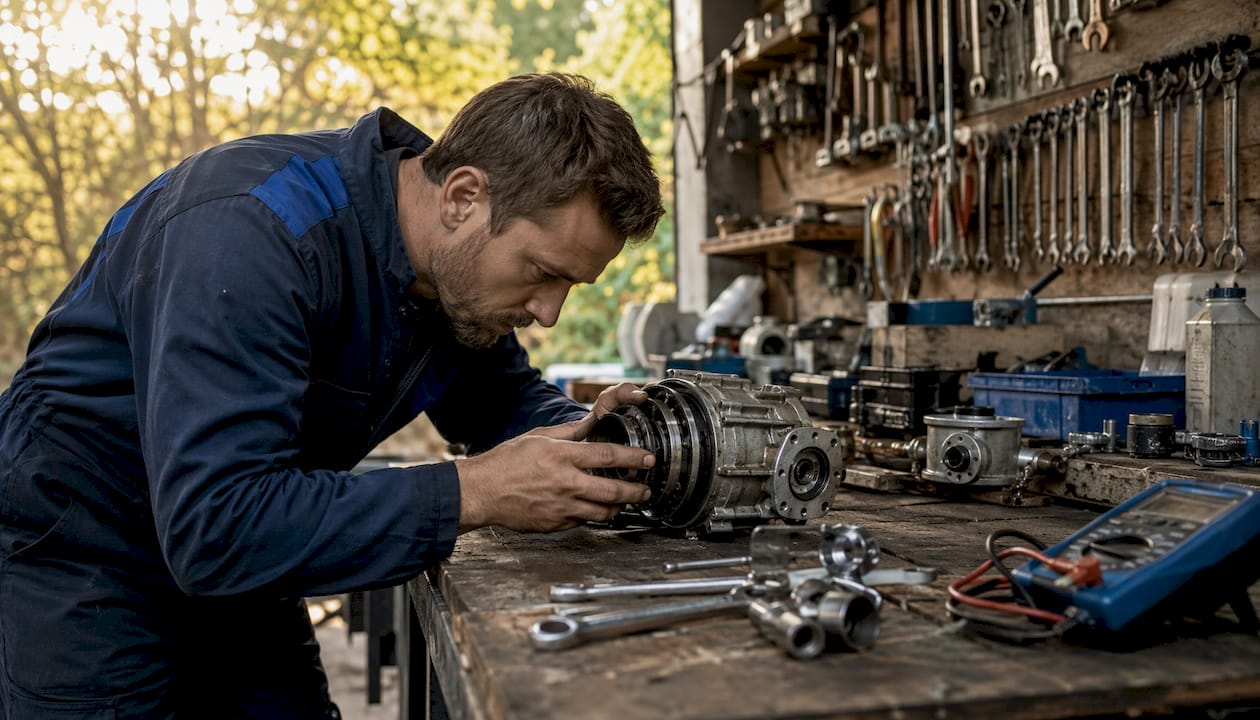 Mechanic inspecting Haldex clutch pack