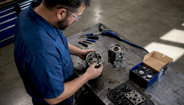 Technician inspecting disassembled Haldex pump