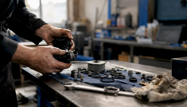 Hands inspecting Haldex pump service kit