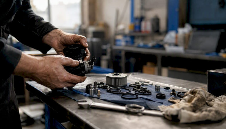 Hands inspecting Haldex pump service kit