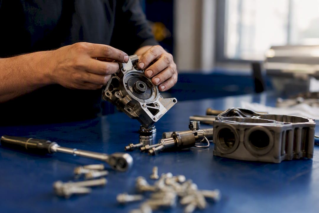 Hands inspecting Haldex pump parts