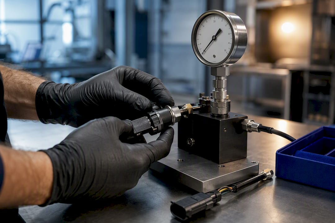 Technician testing anonymous Haldex pressure sensor