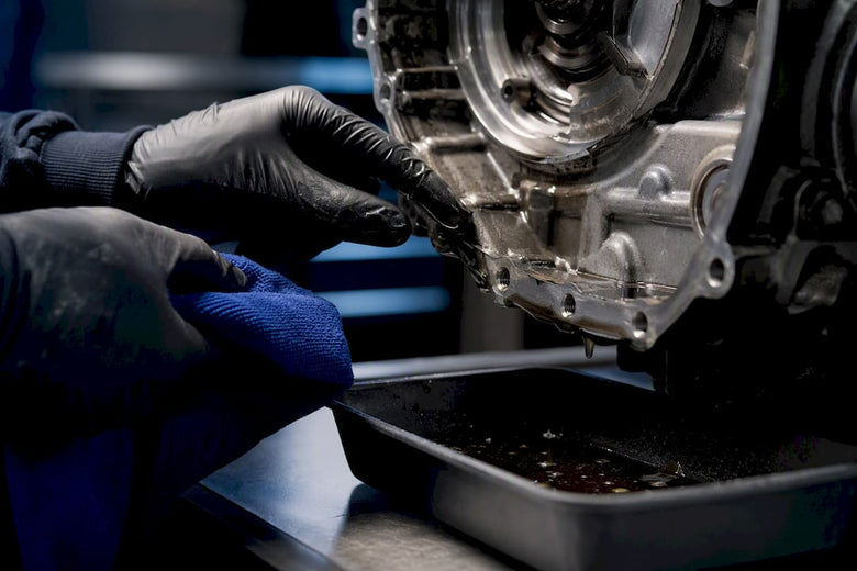 Technician inspecting moisture in drivetrain housing