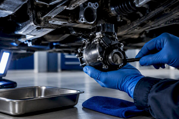 Technician cleaning an AWD pump screen