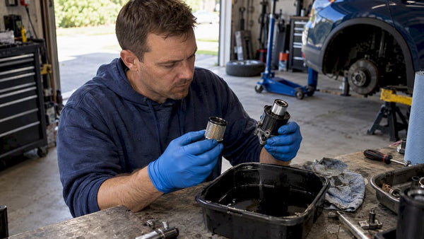 DIYer inspecting Haldex service components