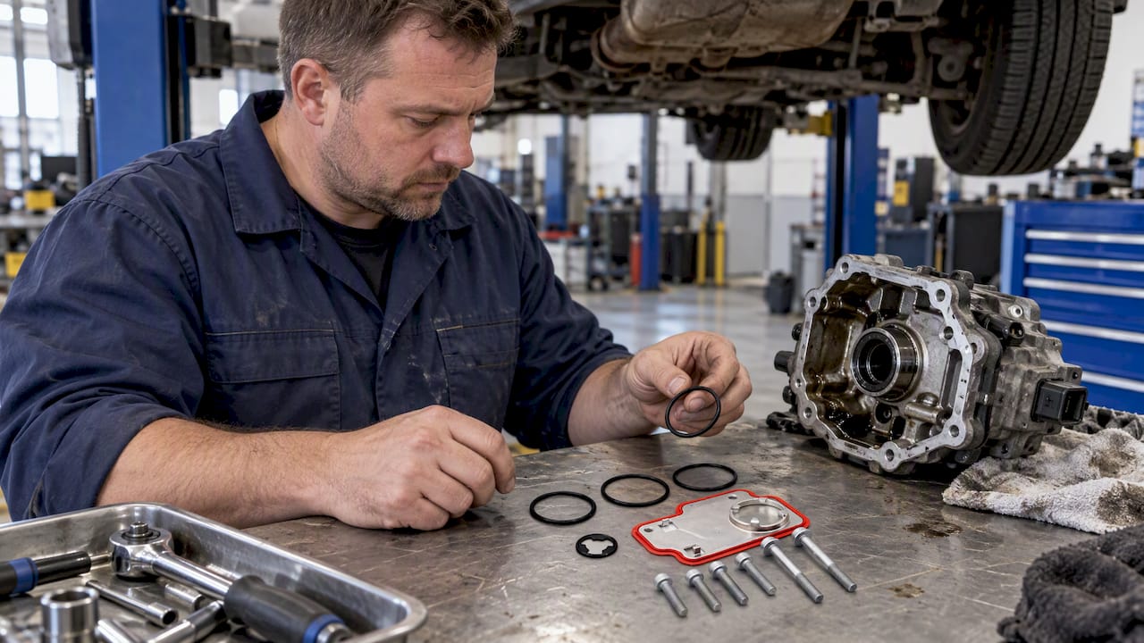 Technician inspecting Haldex repair seal kit