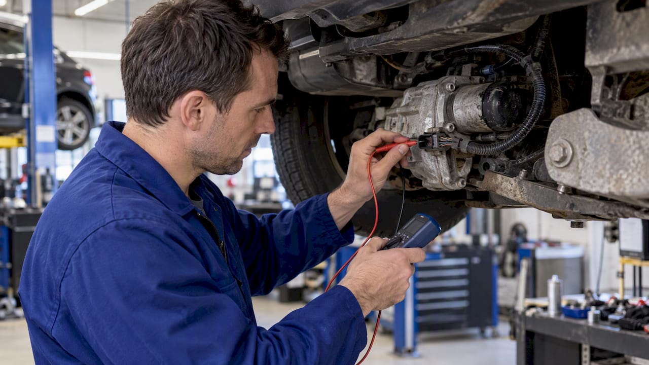 Technician testing Haldex sensor wiring