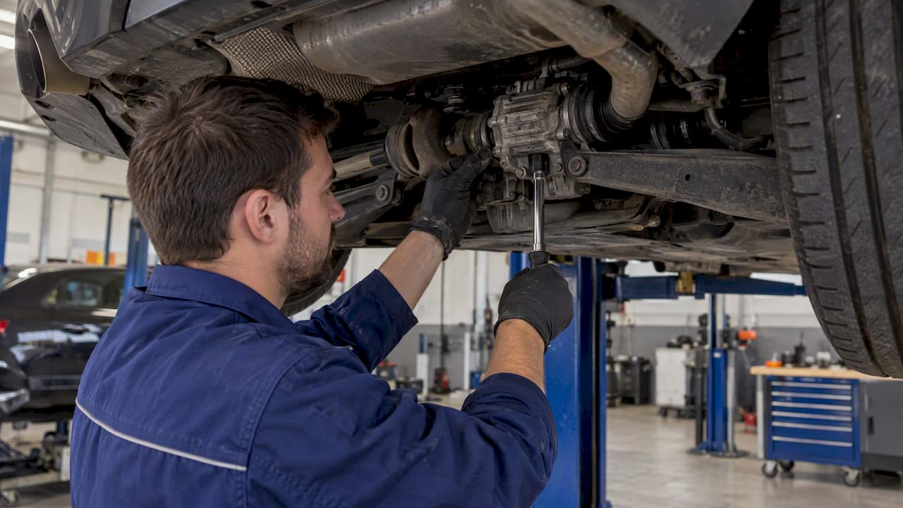 Mechanic servicing a TT Mk2 rear coupling