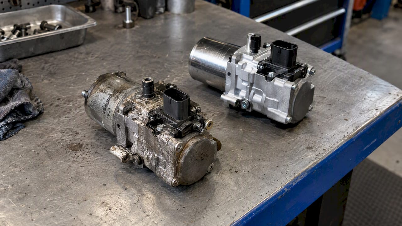 Haldex pump housing beside replacement pump